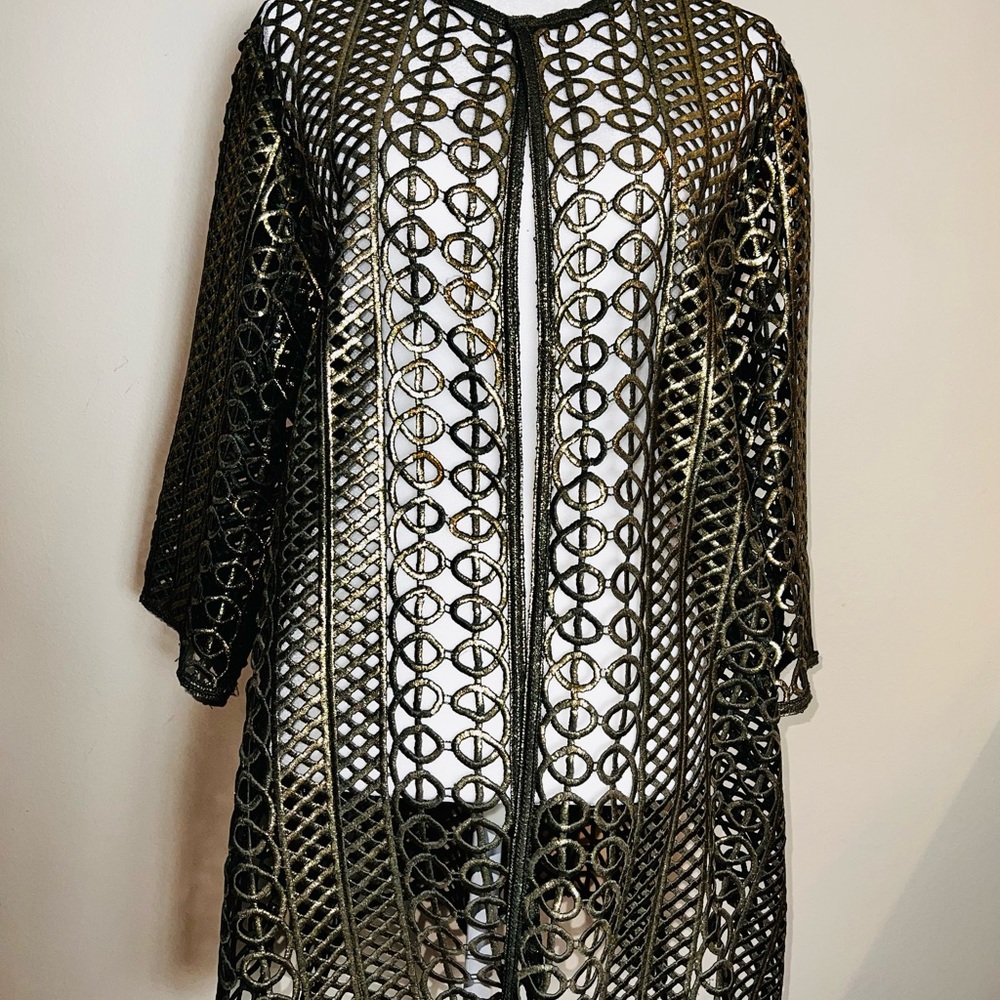 CHICOS Travelers Antiqued Gold Foldable “Lace” Jacket Coat! So UNIQUE! Chico’s 3 - Picture 6 of 13